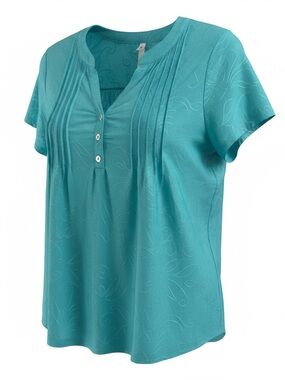 NY Collection Teal Short-Sleeve Blouse